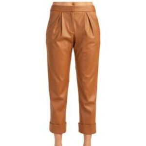Trina Turk Vegan Leather Cropped Cuffed Pleats Nutmeg Pants Size 6